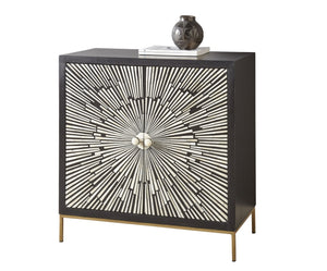English Elm Steve Silver - Amika Sunburst Bone 2-Door Accent Cabinet in Black — Art Deco Resin & Brass Hardware, Adjustable Shelves B081P157280