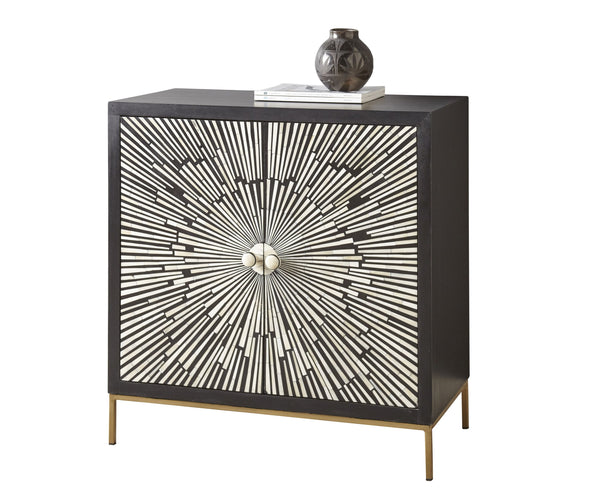 English Elm Steve Silver - Amika Sunburst Bone 2-Door Accent Cabinet in Black — Art Deco Resin & Brass Hardware, Adjustable Shelves B081P157280