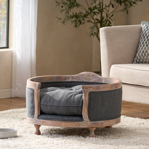 English Elm Pet Bed with Tufted Cushion Solid Birch Turned Legs Upholstered Living Room Sofa Style 72913.00