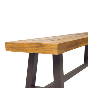 English Elm Dark Acacia Slatted Dining Bench Handcrafted with Iron Frame for Farmhouse Spaces 54562.00MP1
