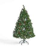 Christopher Knight Home® Noble House 4.5' Mixed Frosted Hinged Tree With 28 Frosted Pine Cones And 14 Red Berry And 200 Multi Lights-Ul,Dia:36",427 Tips