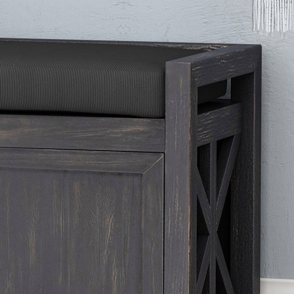 English Elm Christopher Knight Home® - Storage Bench Acacia Wood with Water-Resistant Padded Seat, Rustic X-Frame Shoe Organizer with 2 Doors and Shelves 66470.00DGRYBLK