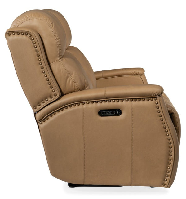 Hooker Furniture Rhea Sahara Sand Zero-Gravity Power Loveseat With Top-Grain Leather, Power Headrest & Usb Port SS703-PHZ2-080