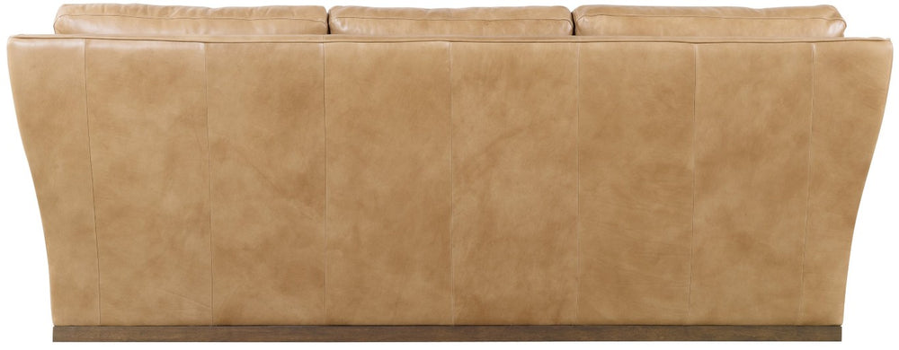 Hooker Furniture Fairfax Semi-Aniline Leather Sofa In Dark Blond With Low-Profile Wood Plinth Base And Flared Arms 40.39 L x 92.09W x 37.40H SS225-03-080