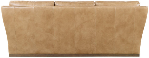 Hooker Furniture Fairfax Semi-Aniline Leather Sofa In Dark Blond With Low-Profile Wood Plinth Base And Flared Arms 40.39 L x 92.09W x 37.40H SS225-03-080