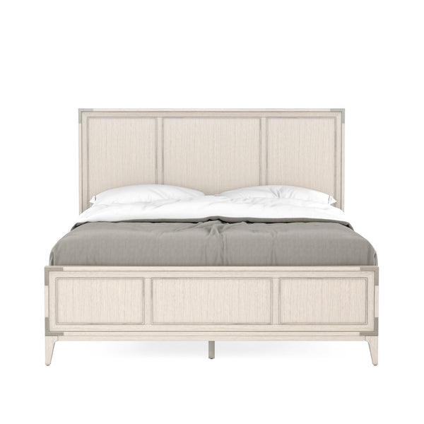A.R.T. Furniture Passport King Panel Bed In Contemporary Blanche Finish With Stylish Nailhead Trim Accents Light Brown Materials, Quartered Ash Veneers  And Ash Solids 301126-2349