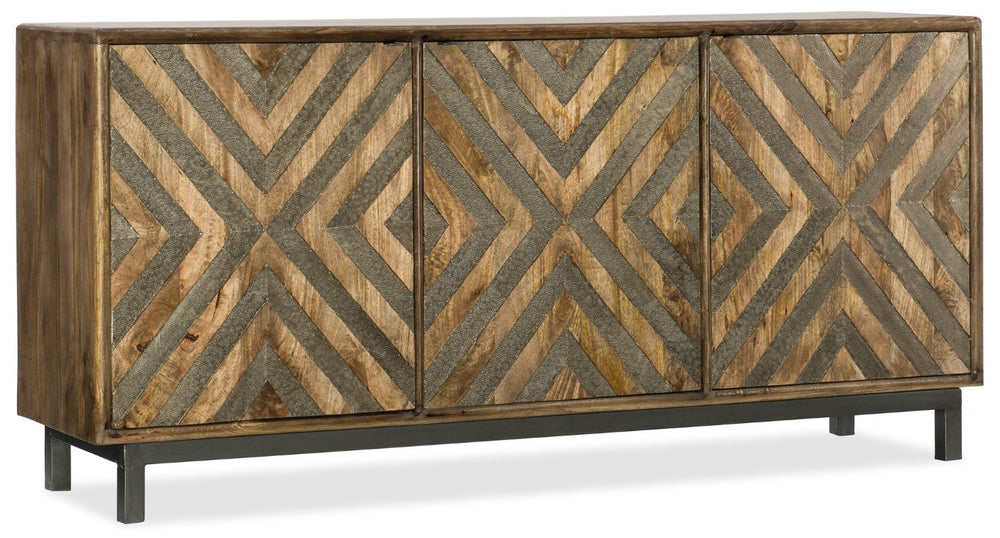 Hooker Furniture Serramonte 69-Inches Mango Wood Entertainment Console With German-Silver Chevron Inlay, 70" Tv Ready 5649-55469-MWD