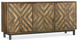 Hooker Furniture Serramonte 69-Inches Mango Wood Entertainment Console With German-Silver Chevron Inlay, 70" Tv Ready 5649-55469-MWD