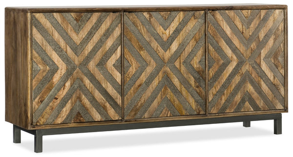 Hooker Furniture Serramonte 69-Inches Mango Wood Entertainment Console With German-Silver Chevron Inlay, 70" Tv Ready 5649-55469-MWD