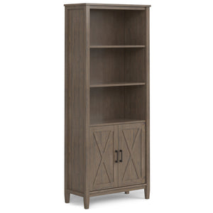 English Elm Ela Smoky Brown Bookcase with Shaker X Doors, Adjustable Shelves, Solid Wood Finish & Bronze Pulls B136P158601