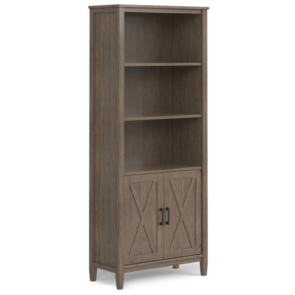 English Elm Ela Smoky Brown Bookcase with Shaker X Doors, Adjustable Shelves, Solid Wood Finish & Bronze Pulls B136P158601