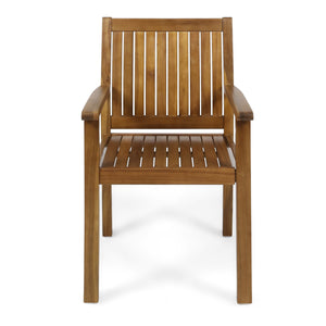 English Elm Christopher Knight Home® - WILSON Acacia Wood Dining Chairs Set of 2 in Teak – Rustic Slat-Back Outdoor/Indoor Seating, Durable Finish 61717.00TEA