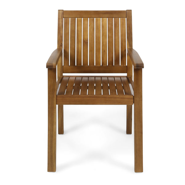 English Elm Christopher Knight Home® - WILSON Acacia Wood Dining Chairs Set of 2 in Teak – Rustic Slat-Back Outdoor/Indoor Seating, Durable Finish 61717.00TEA