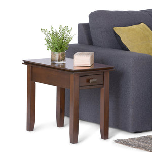English Elm Artisan Narrow Side Table - Handcrafted Russet Brown Wood With Smooth Drawer For Small Spaces B136P159465