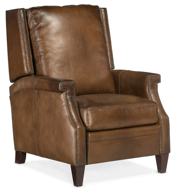 Hooker Furniture Collin Aniline Top-Grain Leather Push-Back Recliner With Nailhead Trim And Winged Back Elegance Medium Brown RC379-PB-083