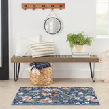 Nourison Washables NWB01 Machine Made Power-loomed Borderless Design Indoor Only Vintage Farmhouse Rug Navy Multicolor, Navy Multicolor Front Base, 85% Polyester,9% Cotton,6% Other Fibers 99446912190