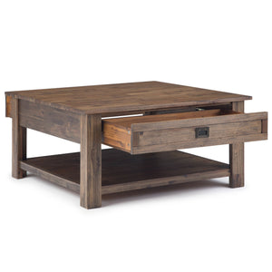 English Elm Monroe - Handcrafted Square Coffee Table In Rustic Natural Aged Brown With Practical Storage Solutions B136P158952