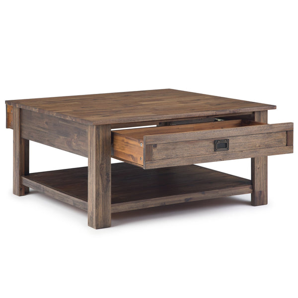 English Elm Monroe - Handcrafted Square Coffee Table In Rustic Natural Aged Brown With Practical Storage Solutions B136P158952