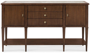 Hooker Furniture Archives Server — Figured Walnut Sideboard With Castle Grey Marble Top, Satin Brass Hardware, Generous Storage 6123-75907-89
