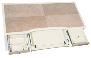 Hooker Furniture Hera Almond White Writing Desk With Figured Maple Accents, 5 Drawers & Flexible Left/Right Surface 6052-10459-80