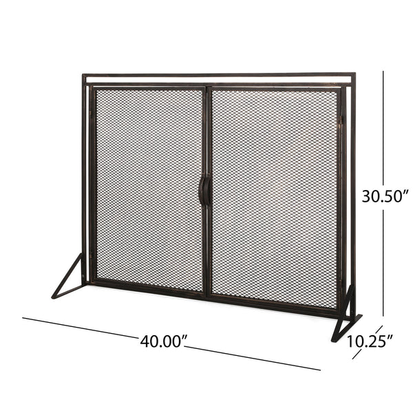 English Elm Christopher Knight Home® - FIREPLACE Samantha Iron Screen with Matte Finish, Handcrafted Mesh Guard, Dual Doors & Sleek Frame Black+Gold 67721.00BBGLD