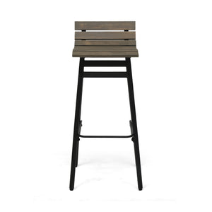 English Elm Christopher Knight Home® - NORDIC Camron 35" Wooden Barstool Set of 2 – Gray Acacia Seat with Black Iron Legs, Industrial Elegance 65564.00GRY