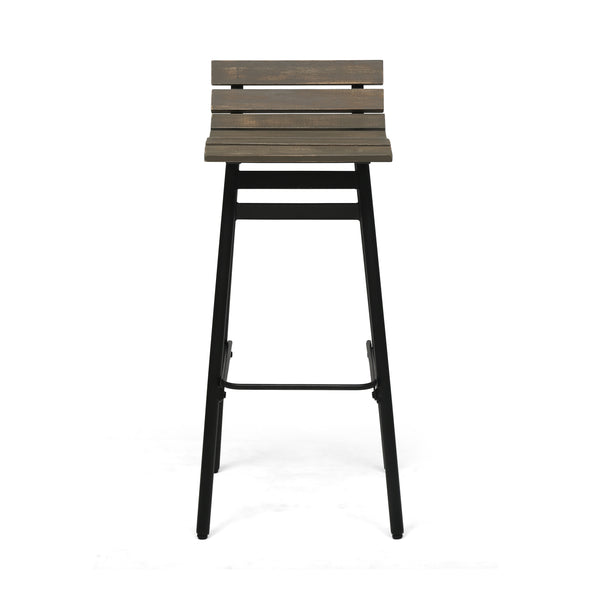 English Elm Christopher Knight Home® - NORDIC Camron 35" Wooden Barstool Set of 2 – Gray Acacia Seat with Black Iron Legs, Industrial Elegance 65564.00GRY