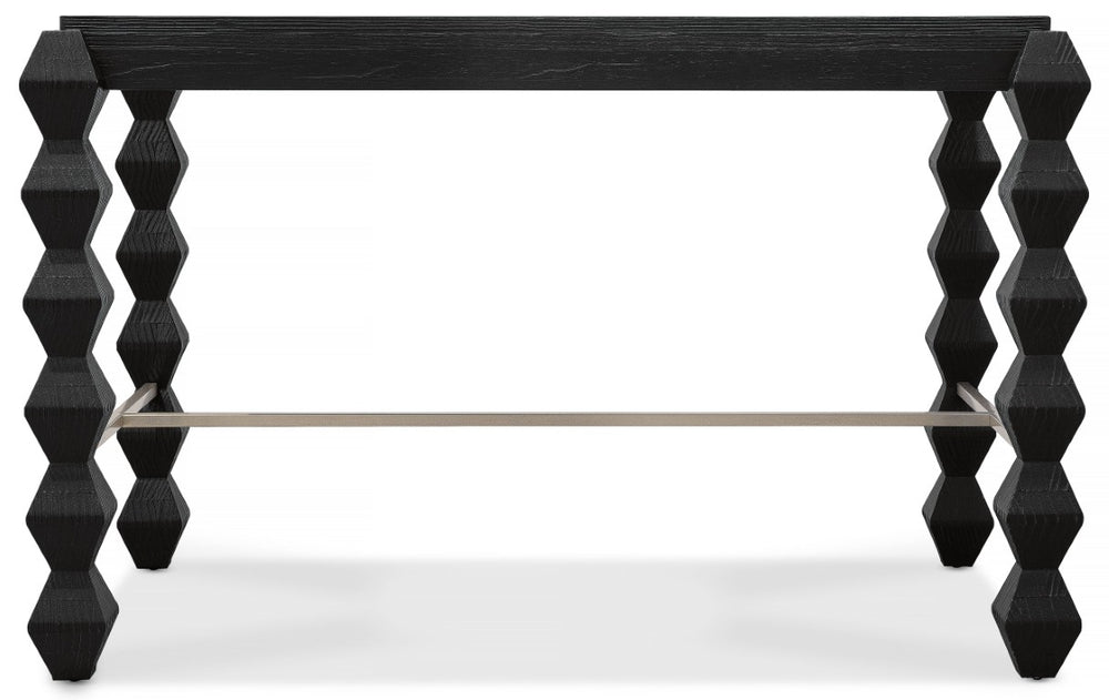 Hooker Furniture Commerce Xaden Gathering Desk — Charred Black Shou Sugi Ban Finish, Sculpted Legs & Pewter Crossbar, Rustic Industrial Statement Piece 7228-10019-99