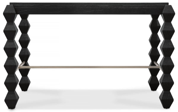 Hooker Furniture Commerce Xaden Gathering Desk — Charred Black Shou Sugi Ban Finish, Sculpted Legs & Pewter Crossbar, Rustic Industrial Statement Piece 7228-10019-99