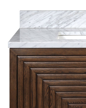 Currey & Company Morombe 36" Distressed Cocoa Marble Vanity With Rectangular Undermount Sink & Smart Storage Solutions Brown Oak Solids & Veneers ,Carrara Marble ,Vitreous China 3800-0012-currey-company