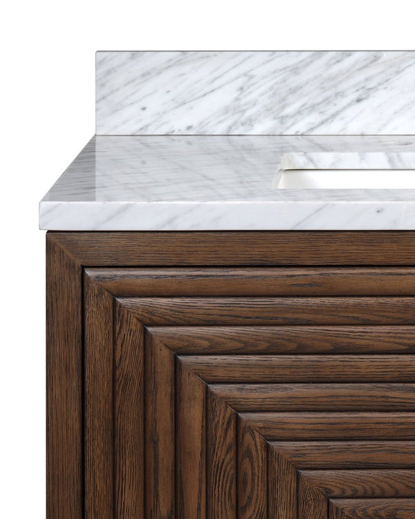 Currey & Company Morombe 36" Distressed Cocoa Marble Vanity With Rectangular Undermount Sink & Smart Storage Solutions Brown Oak Solids & Veneers ,Carrara Marble ,Vitreous China 3800-0012-currey-company