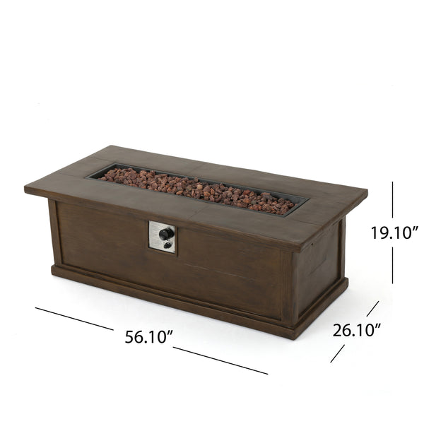 English Elm 56" Outdoor Rectangular Propane Fire Pit 50000 Btu Mgo Concrete Wood Grain Patio 57570.00BRN-50K