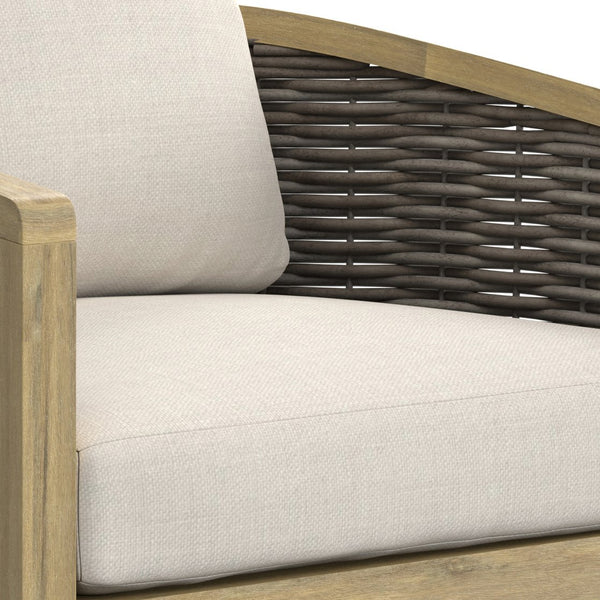 English Elm Parkside Handwoven Outdoor Conversation Chairs Set of 2 - Natural Beige Acacia Wood, Weather‑Resistant Cushions B136P159363