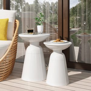 English Elm Serenita Outdoor Powder Coated Iron Pedestal Side Tables Sculptural Flared Set of Two White 73614.00WHI