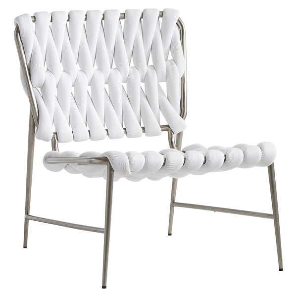 Bernhardt Bernhardt Lido Outdoor Chair With Egret White Filled-Rope Weave, Stainless Frame & Knife-Edge Pillow O4323O