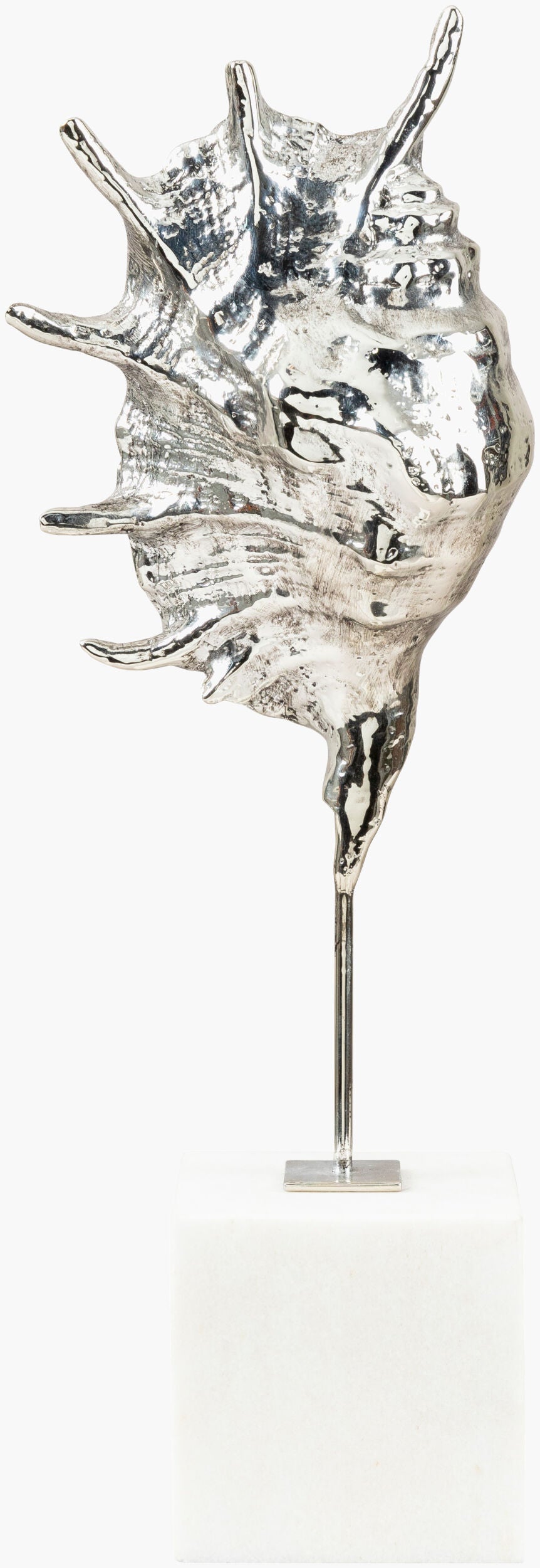 Surya Vitoria Decorative Sculpture - 16" Coastal Metal & Marble Accent For Elegant Home Décor & Charm Metallic ,Silver Iron,Marble Vrt001-1664