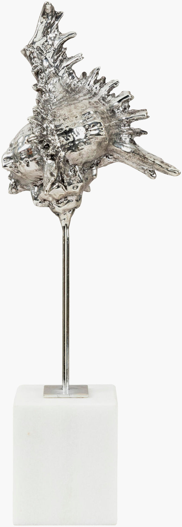 Surya Vitoria Decorative Sculpture - 16" Coastal Metal & Marble Accent For Elegant Home Décor & Charm Metallic ,Silver Iron,Marble Vrt002-1454