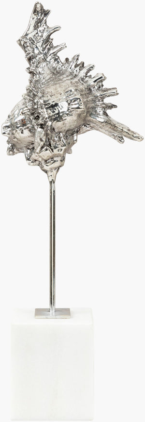 Surya Vitoria Decorative Sculpture - 16" Coastal Metal & Marble Accent For Elegant Home Décor & Charm Metallic ,Silver Iron,Marble Vrt002-1454