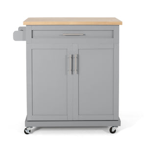English Elm Christopher Knight Home® - Kitchen Island Cart Grey with Solid Rubberwood Top, Mobile Storage Cabinet, Drawer, Towel Rack, Wheels 67795.00NATGRY
