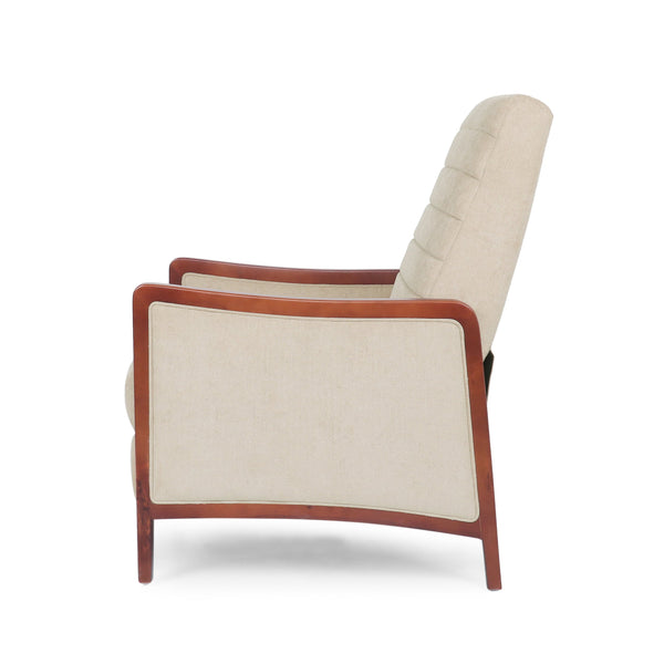 English Elm Christopher Knight Home® - Mid Century Modern Sand Fabric Recliner with Channel Stitch & Birch Wood Frame, Pushback Comfort 70451.00FSND