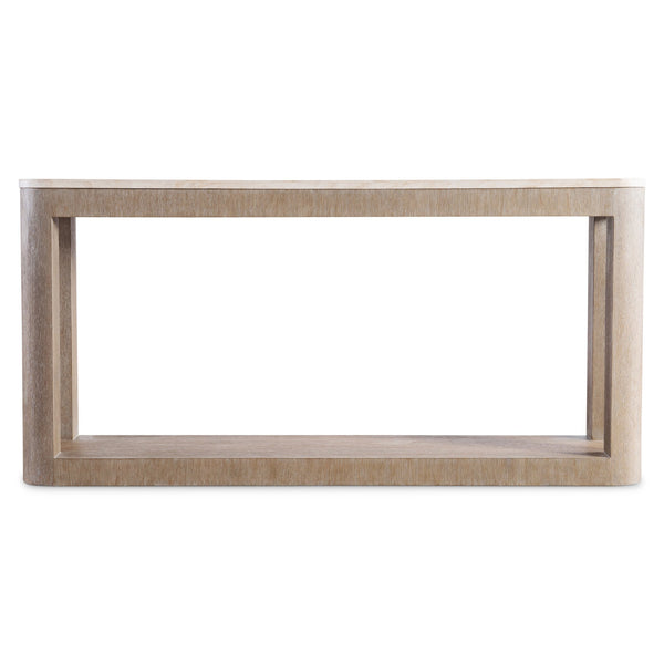 Bernhardt Bernhardt Sculptural Loggia Console Table With Travertine Top, Wire-Brushed Oak Shelf, 68" W 345919