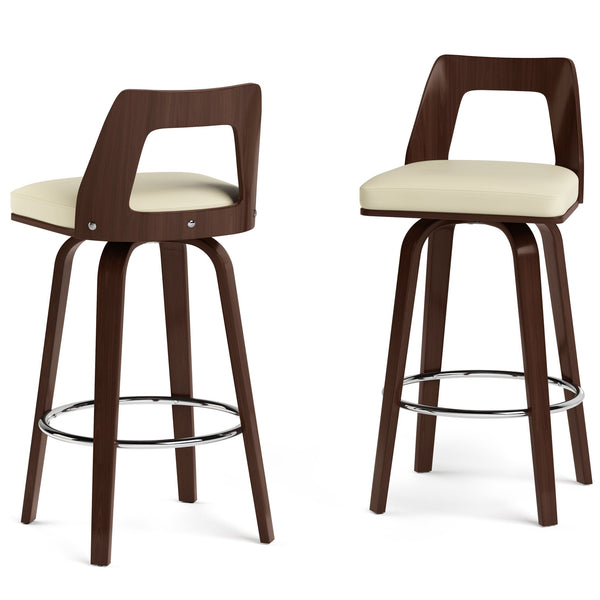 English Elm Ellison Bentwood Swivel Bar Stool Set Of 2 - Stylish Cream Vegan Leather For Modern Spaces B136P158612