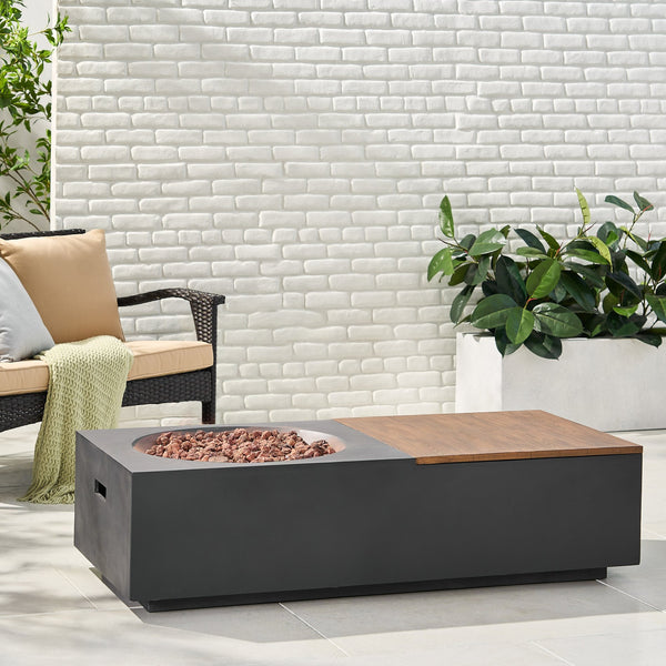 English Elm Outdoor Concrete Propane Fire Pit Table 50000 Btu Patio Coffee Dark Gray 74005.00DGRY-50K