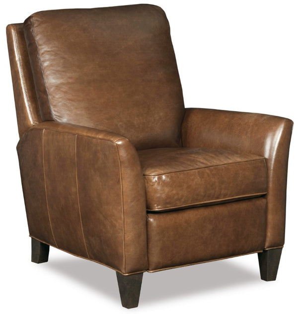 Hooker Furniture Shasta Aniline Top Grain Leather Recliner In Natchez Brown — Manual Push-Back, Plush Traditional Comfort RC127-085