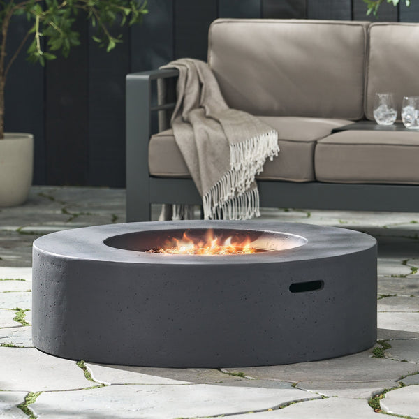 English Elm Lightweight Concrete Round Outdoor Fire Pit 50000 Btu Modern Low Profile Dark Gray 59240.00-50K