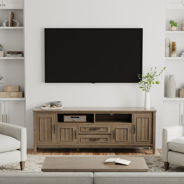English Elm Lev 72" TV Media Stand Smoky Brown - Solid Wood, Cord Management, Large Storage for TVs up to 80" B136P158820
