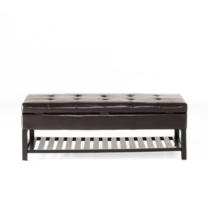 English Elm Christopher Knight Home® - OTTOMAN Felix Bonded Leather Storage Bench with Bottom Rack, Brown Wood Frame, Stylish 51"x25" Seat 56969.00PU