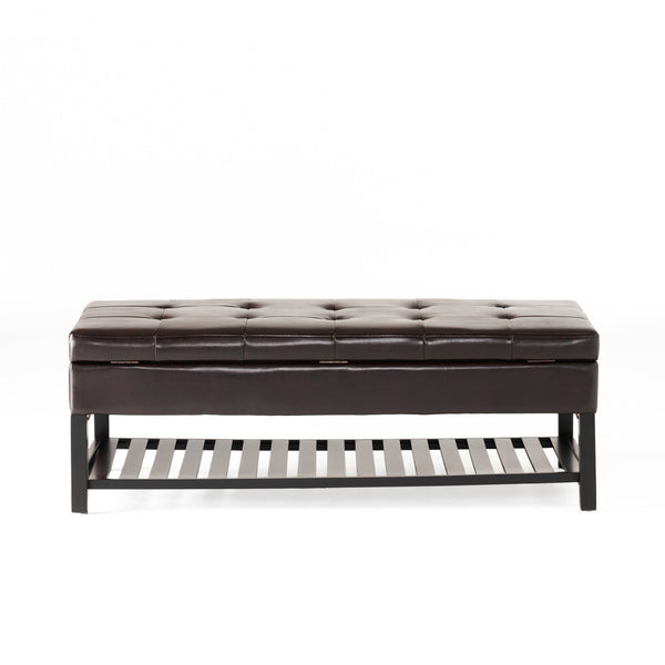 English Elm Christopher Knight Home® - OTTOMAN Felix Bonded Leather Storage Bench with Bottom Rack, Brown Wood Frame, Stylish 51"x25" Seat 56969.00PU