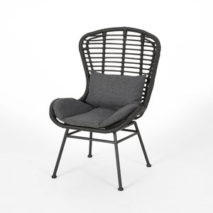 English Elm Christopher Knight Home® - Frazer Woven Rattan Patio Chairs Set of 2 with Water-Resistant Cushions and Durable Iron Frame Grey 65489.00GRY