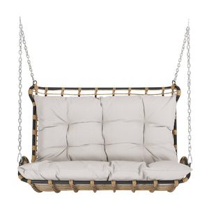 English Elm Christopher Knight Home® - ARRUDA Wicker Porch Swing with Water-Resistant Cushions, Iron Frame, Boho Outdoor Hanging Seat, 800 lb Capacity Brown+Beige 70653.00BGE